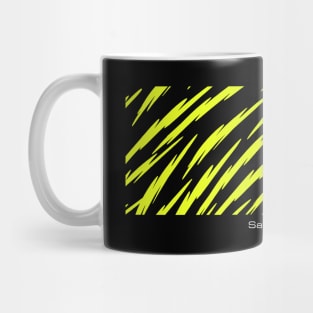 Save Tiger – Save Life – Save Planet with striking yellow on dark black background Mug